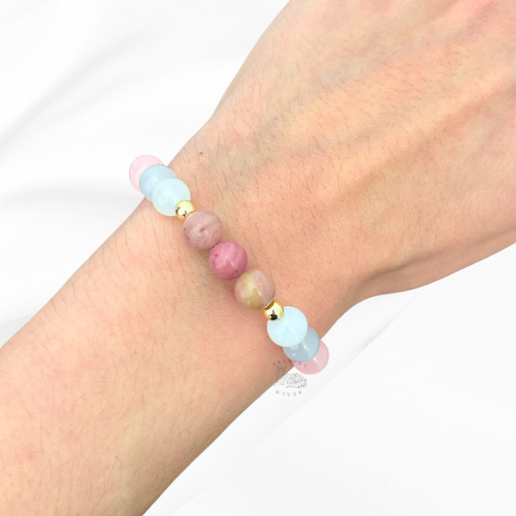 Wishing You a Healthy Pregnancy Bracelet – Rose Quartz, Moonstone, Aquamarine - Picture 4 of 5